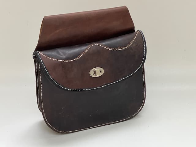 Goliath de Lux , Large falconry feed belt bag, Dark brown waxed leather with beautiful flap and white thread finished
