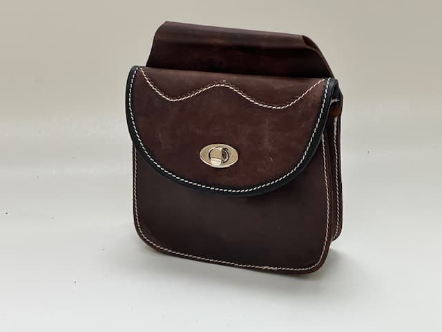 Nero de Lux 1 , small falconry feed belt bag, Dark brown waxed leather with white thread finish