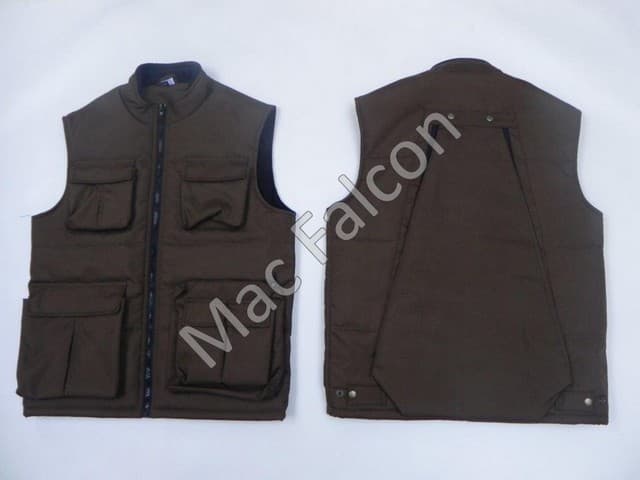 Nylon body warmer with fleece lining and large storage bag on the back - Brown